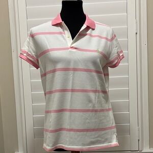 Ralph Lauren Polo Pink and White Striped Polo Shirt Large NWT